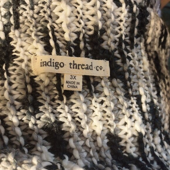 Indigo Thread Co Oversized Knit Fringe Vest 3X- Black & White-LIKE NEW - Picture 4 of 4
